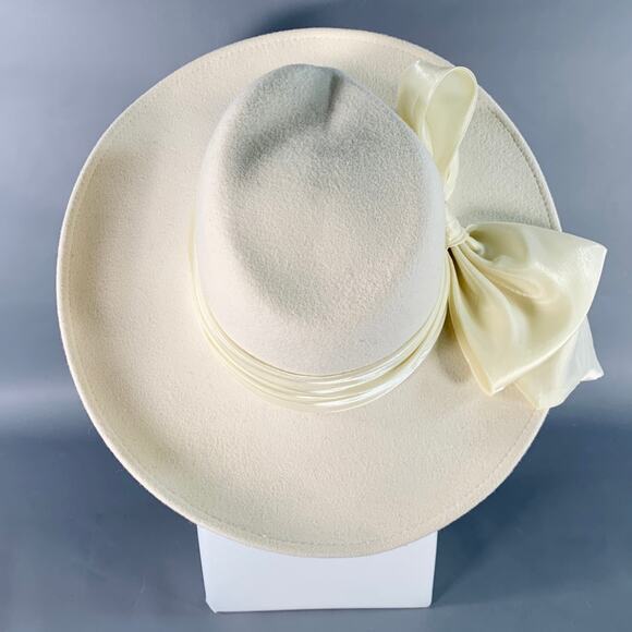 EUGENIA KIM One Size White Wool Felt Bow Trim Fedora Hat - Picture 5 of 9